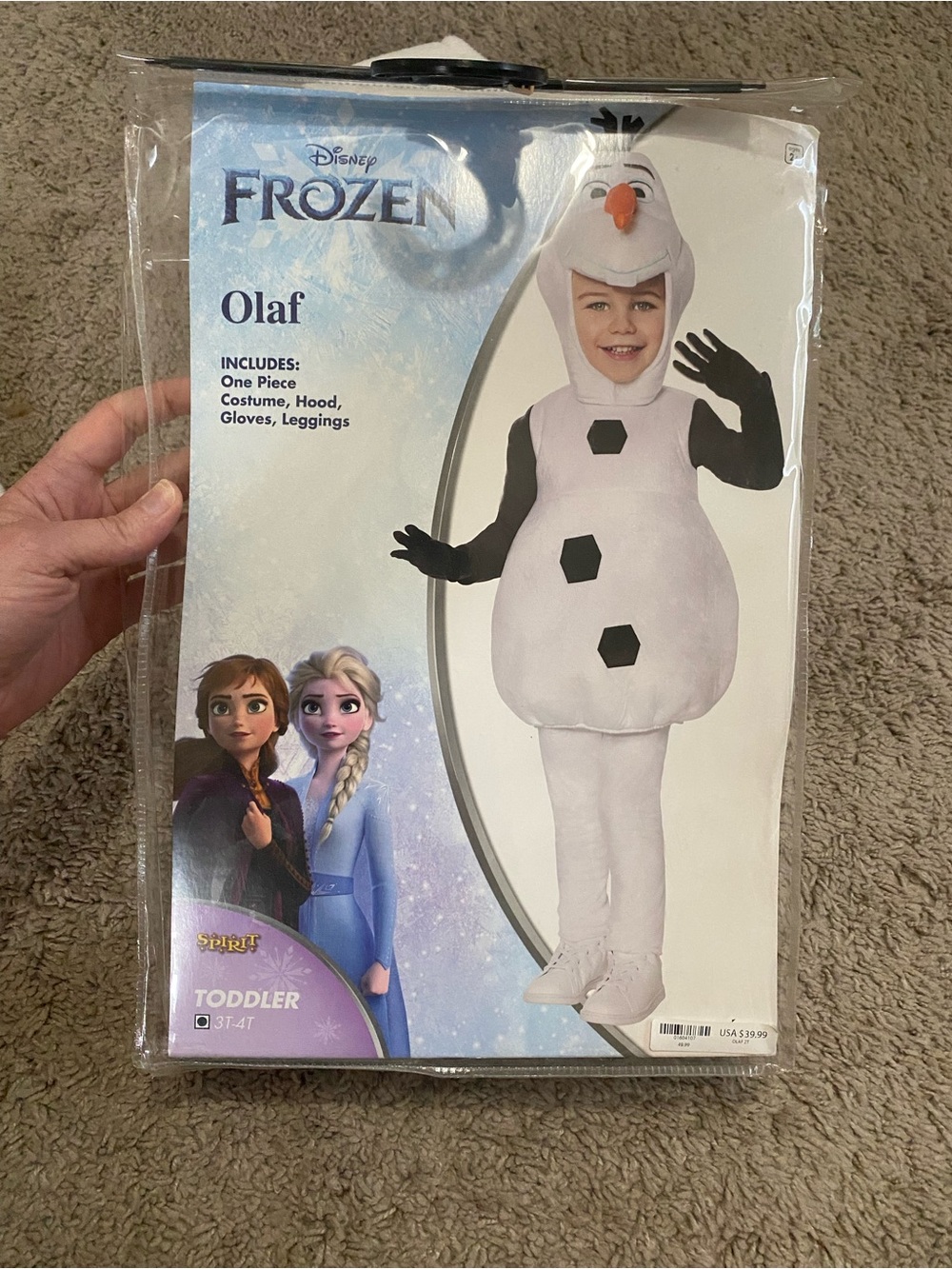 Disney Olaf Toddler Costume - White with Black Accents and Orange Nose 3T-4T
